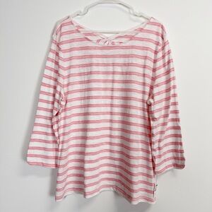 Talbots Shirt Womens XL Pink White Striped Tie Back 100% Cotton NWT Lightweight